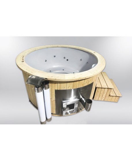 Badetonne GFK Fichte mit integriertem Ofen 180 cm Badetonne GFK Fichte mit integriertem Ofen 180 cm
