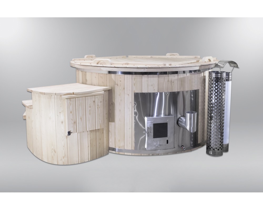 Badetonne mit Fiberglaseinsatz mit Elektroofen 1,8 m Badetonne mit Fiberglaseinsatz mit Elektroofen 1,8 m
