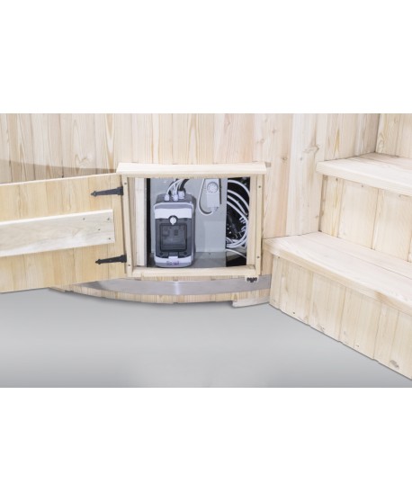 Badetonne mit Fiberglaseinsatz mit Elektroofen 1,8 m Badetonne mit Fiberglaseinsatz mit Elektroofen 1,8 m