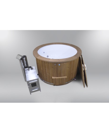 Badetonne Thermoholz mit Aussenofen 160cm Badetonne Thermoholz mit Aussenofen 160cm